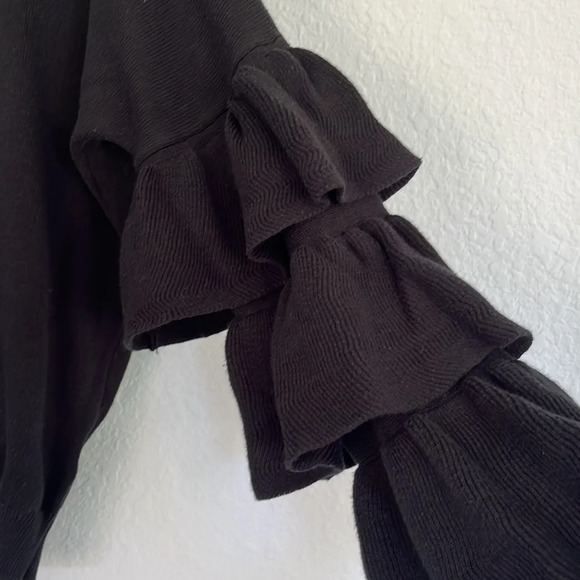 John + Jenn Anthropologie Black Ruffle Sleeve Sweater XS - Picture 3 of 6